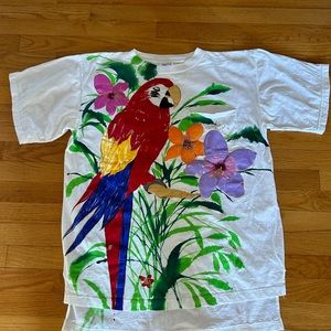 Vintage Tropical Hand painted T-Shirt with Large Red Parrot, tropical t-shirt, p